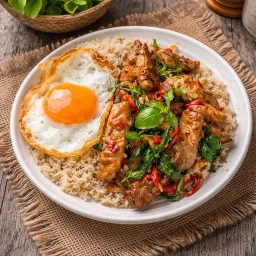 ข้าวกระเพราไก่ย่าง(ไม่มีไข่ดาว)