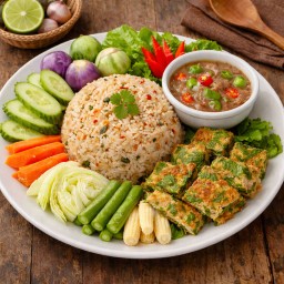 ข้าวผัดปลาทูน้ำพริกกะปิ+ชะอมทอด