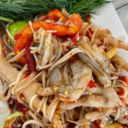 ตำขนมจีน ตีนไก่ กุ้งสด