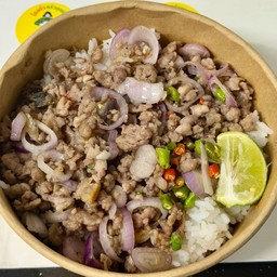 ข้าวราดหมูสับปลาเค็ม (ปลาอินทรีย์)