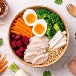 Healthy Vitality=อกไก่300gควินิวนึ่งหัวไชเท้าแครอทบีทรูทบล๊อคโคลี่นึ่ง ไข่ต้ม1 ฟอง