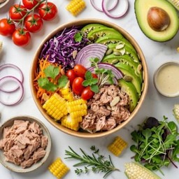 Tuna Avocado Salad สลัดผักหลากสีทูน่า+อะโวคาโด+หอมแดงผักชี+เลมอน