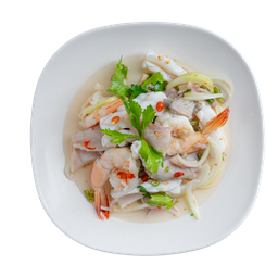 ยำรวมมิตรทะเล (กุ้ง,เนื้อปลากะพง,ปลาหมึกสด)