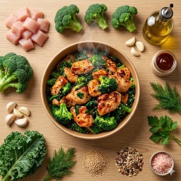 อกไก่ย่าง300g BBQ สุดฉ่ำ & ผัดผักเคล-บล็อคโคลี่หอมกระเทียม โรยธัญพืชรวม