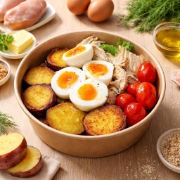 หุ่นดีได้ไม่ต้องอด มันญี่ปุ่นย่างเนย+อกไก่300gนึ่งสมุนไพร+มะเขือเทศย่าง+ไข่ต้ม2