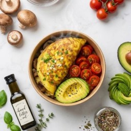 กริลล์ The Golden Omelet & Avocado ไข่เจียวเห็ดหอม มะเขือเทศกริลล์สมุนไพรอะโวคาโดธัญพืช