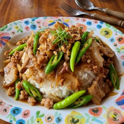 ผัดพริกอ่อนหมูสับ+หมูสามชั้นสไลด์