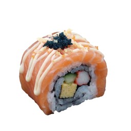 R07 แซลมอนโรลซอสมายองเนสไข่กุ้ง (Salmon with Mayonnaise and Ebiko Sauce Roll)