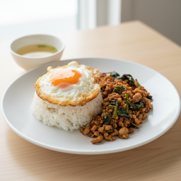 กะเพราหมูสับ ราดข้าว