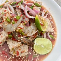 ยำน้ำปลาร้าหมูยอเพิ่มกุ้งสด