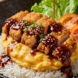 ข้าวไก่ทอดซอยเทรายากิ+ไข้ข้น2ใบ