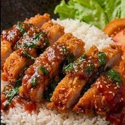 ข้าวไก่ทอดซอสกระเพราฉ่ำ