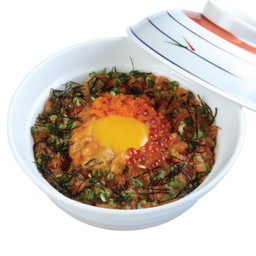 Negi salmon ebiko egg don ข้าวหน้าปลาแซลมอนสับ