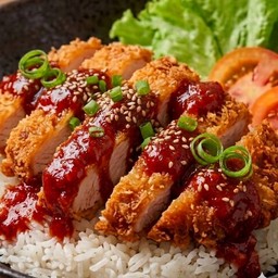 ข้าวหน้าไก่ทอดซอสเกาหลีเผ็ดคูณ2