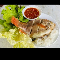 ปลาทับทิมนึ่ง น้ำจิ้มแจ่ว