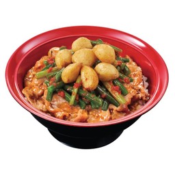 ข้าวหน้าหมูคารูบิดอกกระเทียมสไปซี่และกระเทียมย่าง