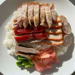 ข้าวจัดเต็ม 3หน้า เป็ดย่าง หมูแดง หมูกรอบ
