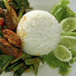 ข้าวราดคะน้าปลากะป๋อง