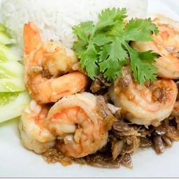 กุ้งกระเทียมราดข้าว