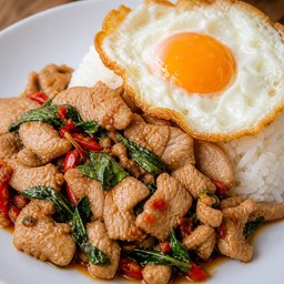 กระเพราหมูชิ้น ไข่ดาว