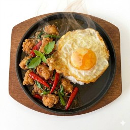 ผัดกะเพราไก่ทอด