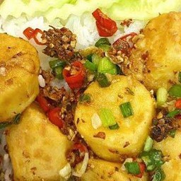 ข้าวราดเต้าหู้คั่วพริกเกลือ