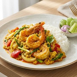 ข้าวผัดผงกะหรี่กุ้งคีโต