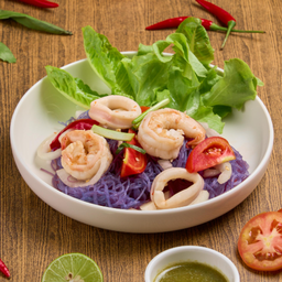ยำวุ้นเส้นอัญชัญทะเล (กุ้งแชบ๊วย, หมึกสด) D
