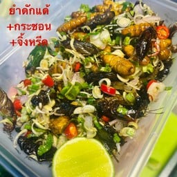 แมลงทอด ยำแมลงทอด เซเว่นโรงทอกระสอบ