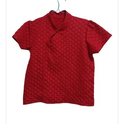 เสื้อตรุษจีน เสื้อแดง ญ. ผ้าเป็นลายดอกไม้นูนๆ