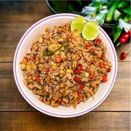 ข้าวต้มยำหมูสับคั่วแห้ง