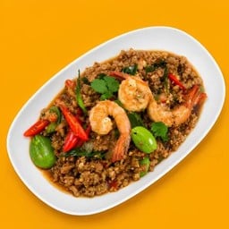 หมูสับ-กุ้ง ผัดกะปิสตอ (กับข้าว)