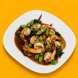 กุ้งล้วนผัดสตอ (กับข้าว)