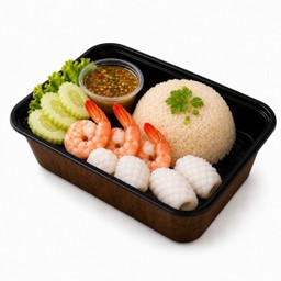 ข้าว ทะเลลวกจิ้ม เสิร์ฟพร้อมน้ำจิ้มซีฟู๊ด