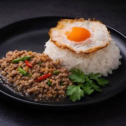 ข้าวราดผัดพริกขี้หนูสวน