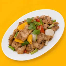 หมูหมักผัดพริกไทยดำ (กับข้าว)