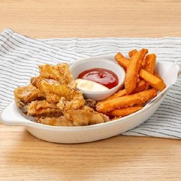 ปีกไก่ทอดซอสเทอริยากิ & ฟรายส์มันหวาน