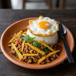 กะเพราหน่อไม้ (ฟรีไข่)