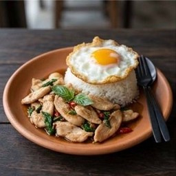 กะเพราไก่ ฟรีไข่