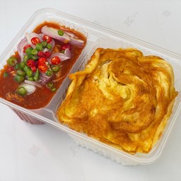 ข้าว ยำปลากระป๋อง + ไข่เจียว