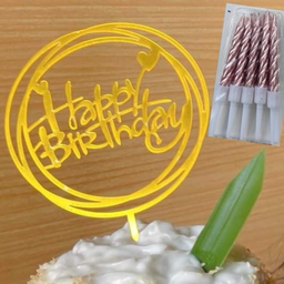 ชุดตกแต่งเค้ก : ป้ายปักเค้ก HBD + เทียน (คละแบบคละสี)*