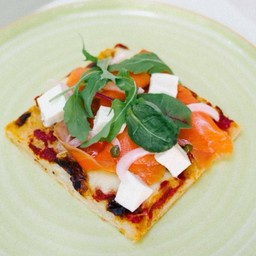 Pizza Smoked Salmon, Capers, Pickled Onions And Fresh Mozzarella