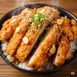 ข้าวหน้าไก่ทอดราดซอสกระเทียม
