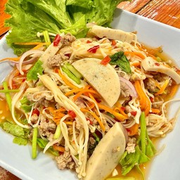 ยำเห็ดเข็มทอง หมูยอ,หมูสับ