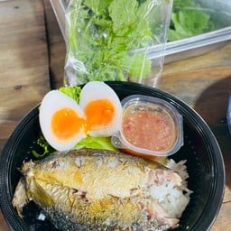 ข้าวปลาทูแกะ ไข่เป็ดยางมะตูม + น้ำพริกกะปิผัก