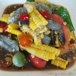 ตำข้าวโพดกุ้งสด (ใส่ปลาร้า)
