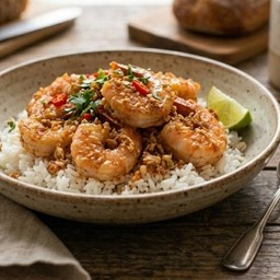 กุ้งทอดกระเทียม + ข้าว