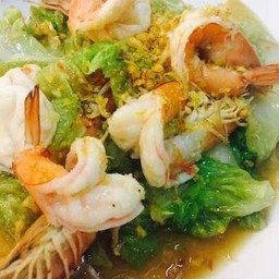 ผัดผักกาดขาว+หมึก+กุ้ง (กับข้าว)
