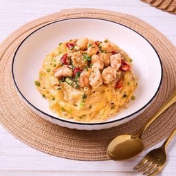 ข้าวไข่ข้นกุ้งผัดกระเทียมพริกสด