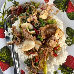 กระเพราเนื้อปลาหมึก